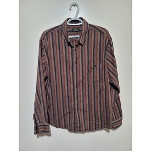 Savane‎ Button Down Shirt Mens Large Brown Striped Easy Care Stretch